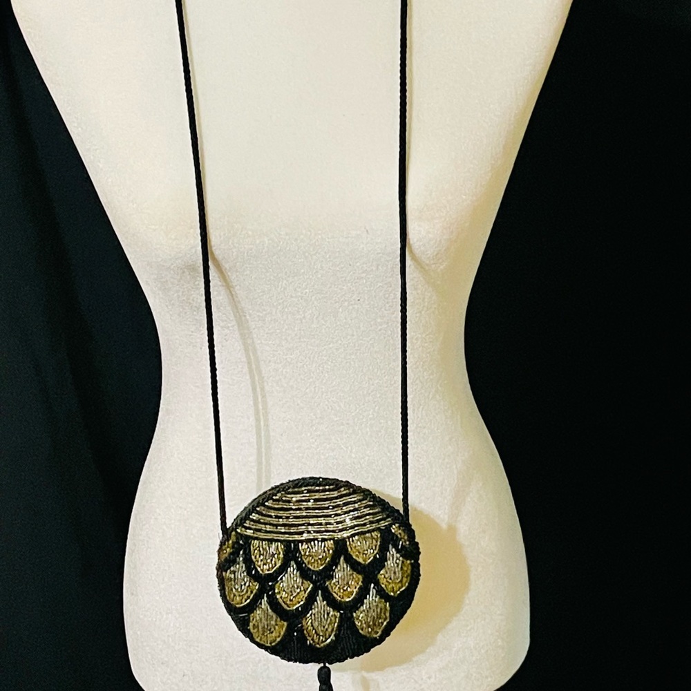 Black and Gold Beaded Crossbody Bag